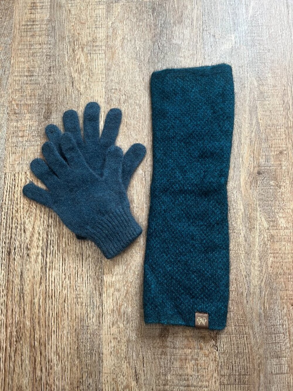 Women's Navy Scarf and Mittens Set